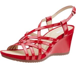Geox Respira New Roxy Cherry Red Wedge Patent Leather Sandal Women’s 9/39